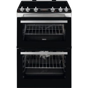 Zanussi ZCV66078XA 60cm Electric Double Oven with Ceramic Hob - Stainless Steel - A/A Rated