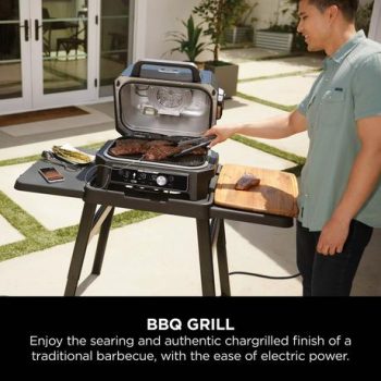 Ninja OG901UKSTANDKIT Woodfire Pro Connect XL Electric BBQ Grill & Smoker with Stand- Black/Blue