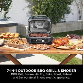 Ninja OG901UKSTANDKIT Woodfire Pro Connect XL Electric BBQ Grill & Smoker with Stand- Black/Blue